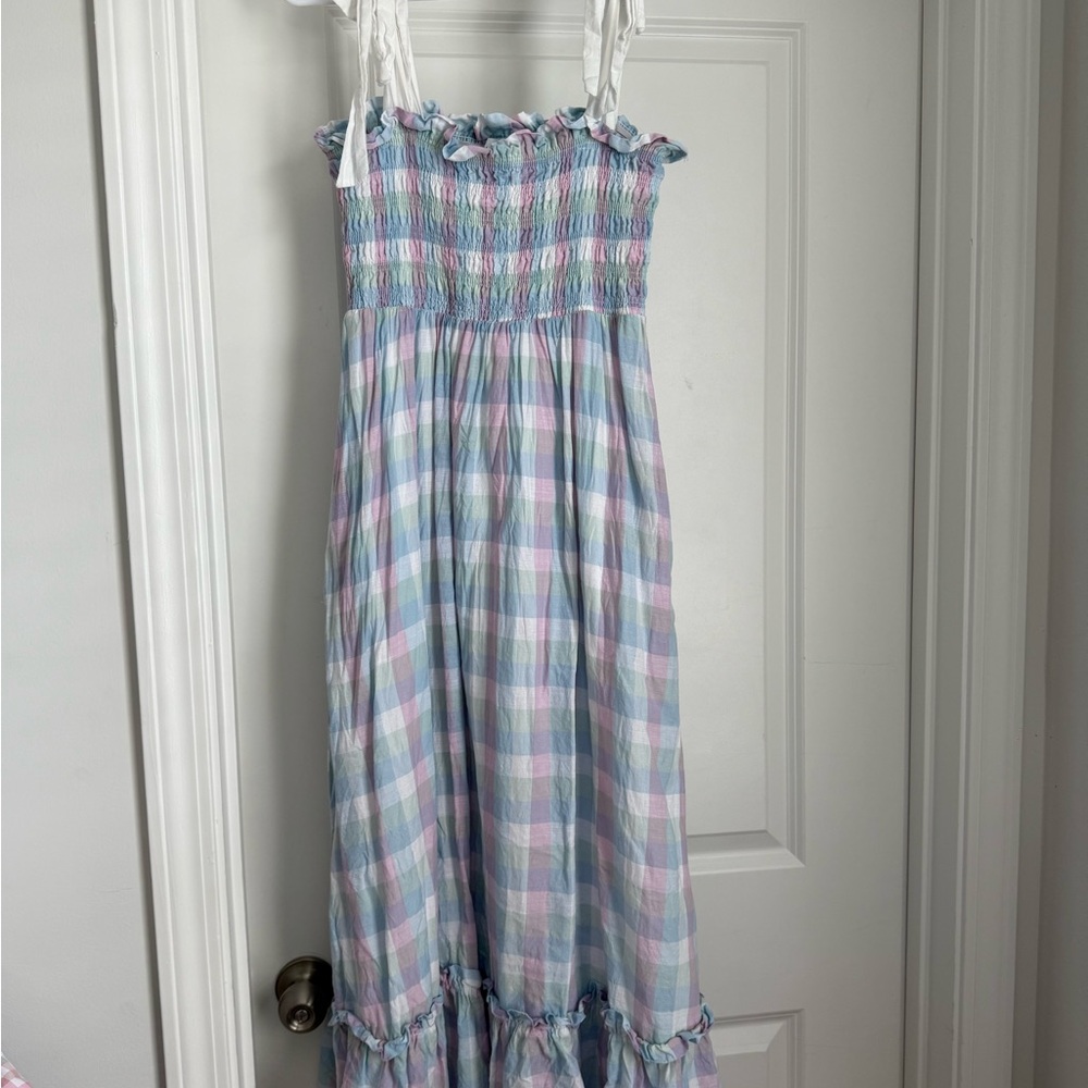 MABLE Pastel Plaid Dress with White Straps